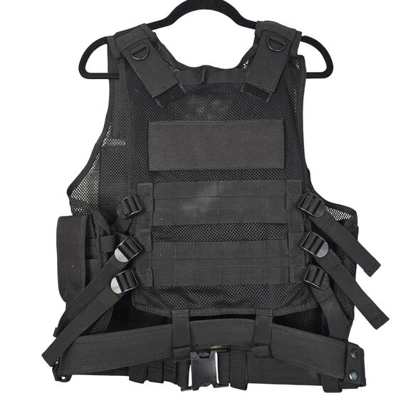 YAKEDA Tactical Vest Black Mesh Adjustable MOLLE Airsoft Paintball Pouches Belt - Picture 2 of 7